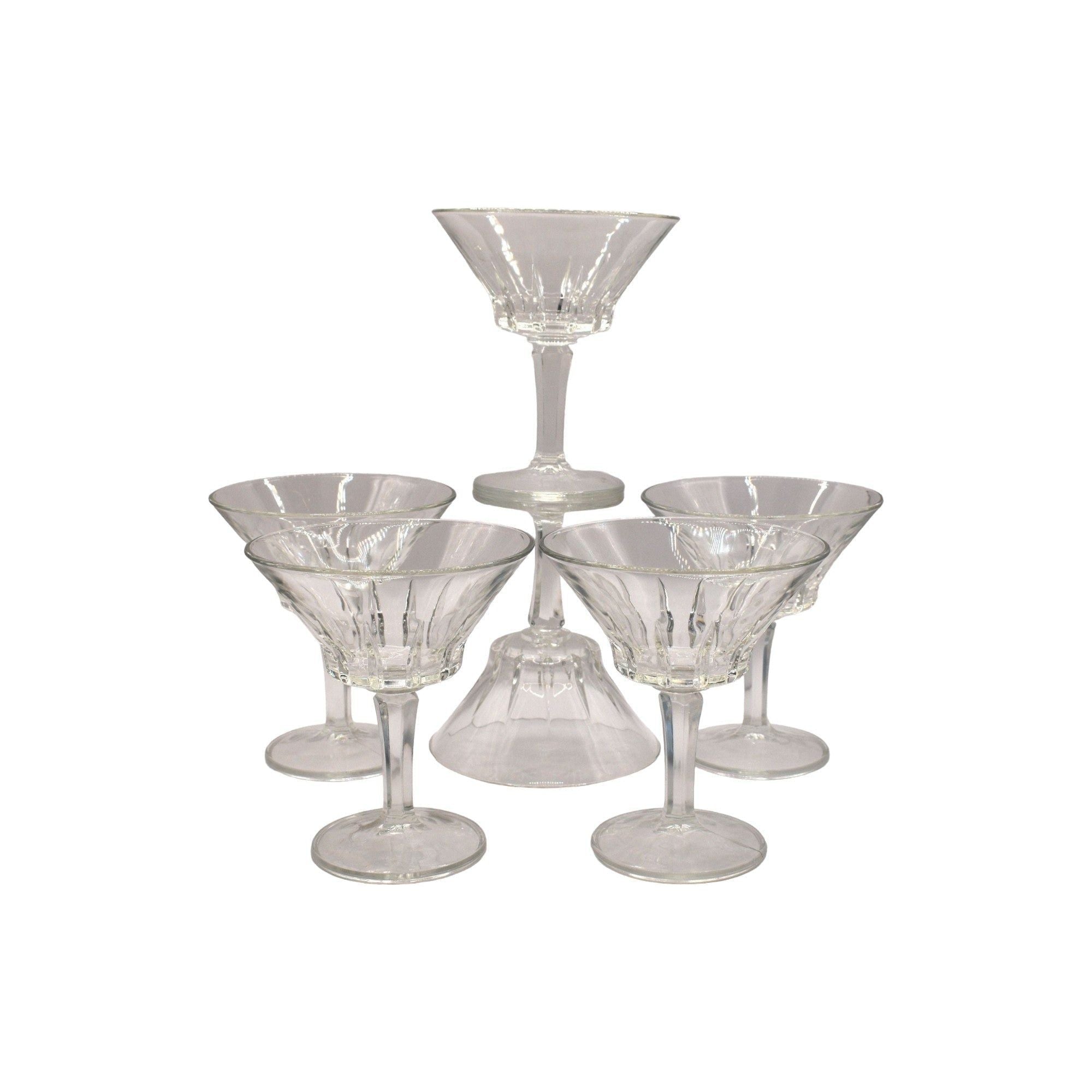 Vintage Art Deco Champagne Sherbets, Set of 4, Clear Ribbed, Ball Stem, Starburst Foot, Mid Century store Barware, Elegant Champagne Glasses