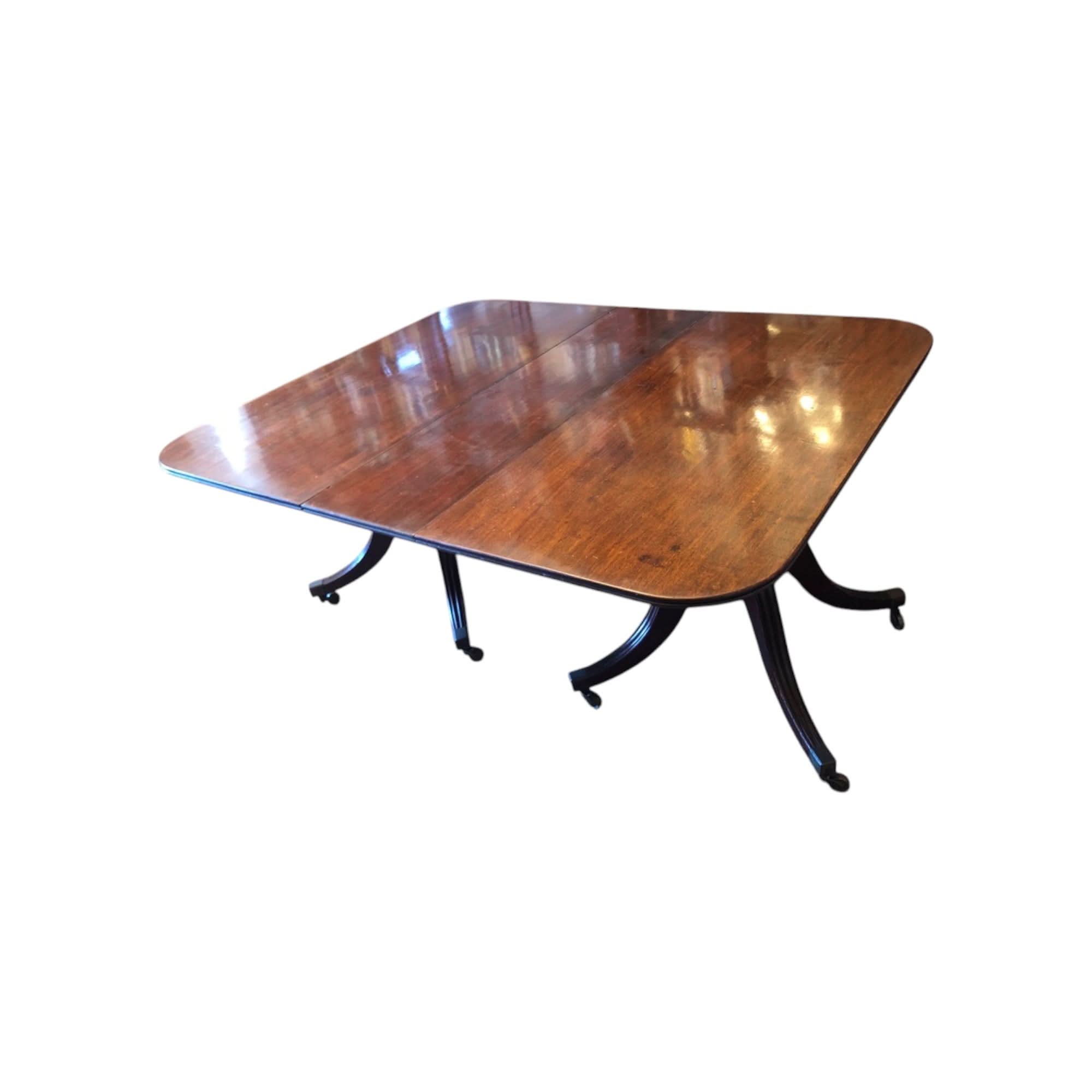 Double Pedestal Mahogany Dining Table 20th Century Sheraton Style