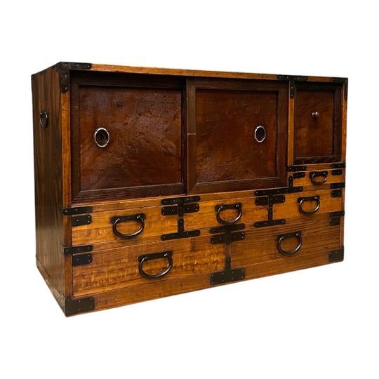 Antique Japanese Low Cabinet from Kyoto - Paulownia & Elm | Meiji