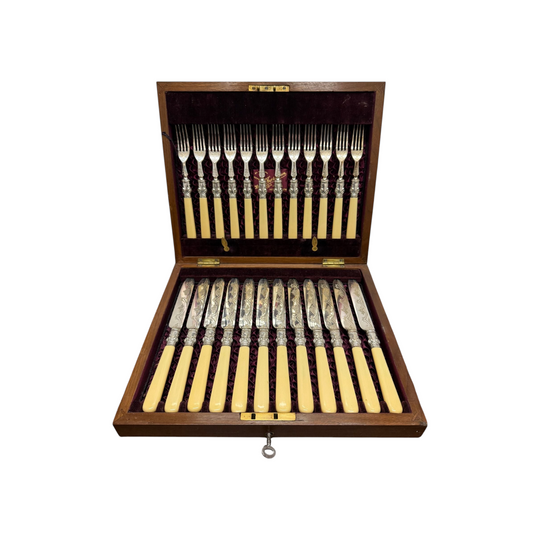 Victorian Boxed Fruit Knife and Forks