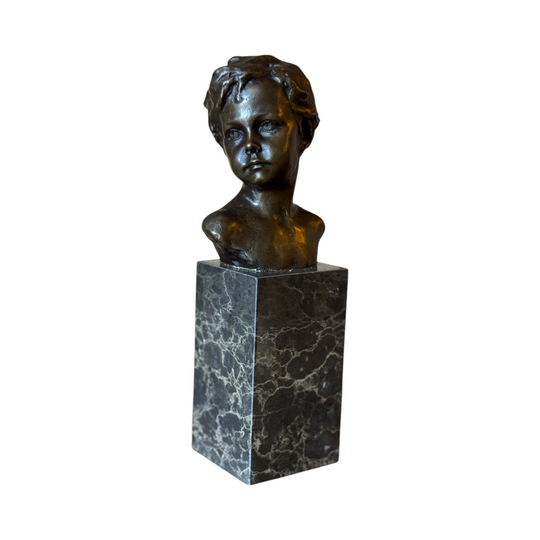 Vintage Bronze Bust of a Boy on Elevated Marble Base