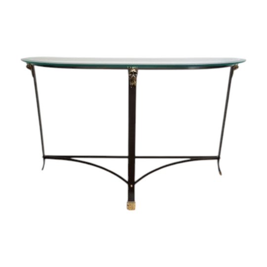 Vintage Demi Lune Console with Brass Lion Features