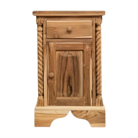 CLASSIC Hand Carved Teak Bedside Table - Raw