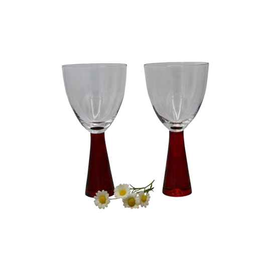 Vintage 1970 Artland Prescott Chunky Heavy Ruby Red Stem Win Glasses