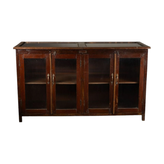 Vintage Sideboard with Glass Top and Four Ribbed Glass-Front Doors – C-24