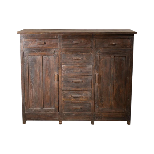 Vintage Wooden Sideboard with Three Top Drawers, Five Central Drawers and Twin Shelved Cupboards – #35