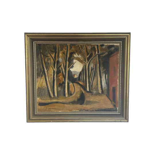 In the Forest – Framed European Oil on Canvas, Woodland Scene, believed signed A. Holgate