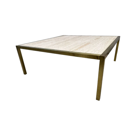 Large Modern Travertine Top Square Coffee Table