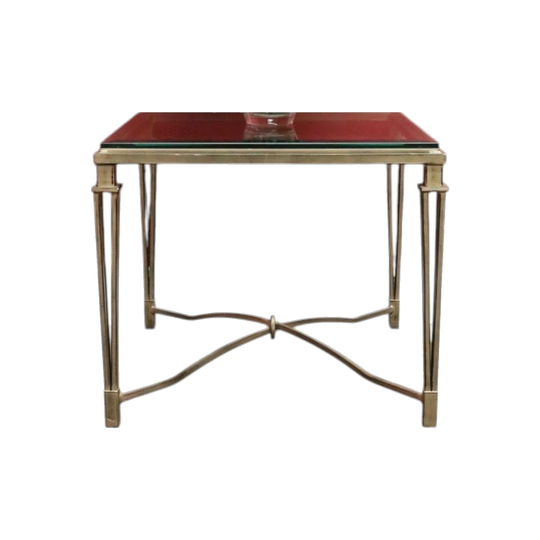 Vintage Wrought Iron Lamp or Side Table with Bevelled Glass Top, Gold-Toned Base
