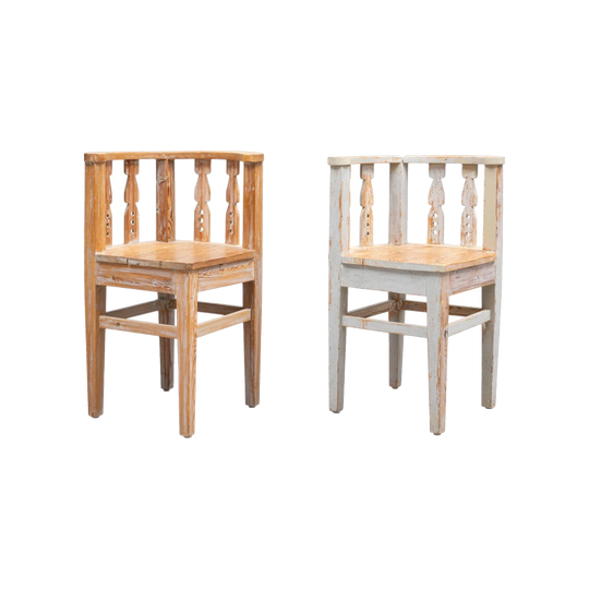 1930s Swedish Allmoge Powder Chair with Hand-Carved Scallop Detailing, Original Powder Blue Paint