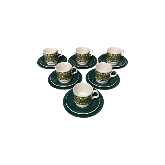 Staffordshire Potteries 1970s Trio Set – 6 Cups, 6 Saucers and 6 Cake Plates