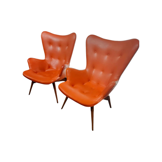 Grant Featherston R160 Contour Chairs 1960s Orange Vinyl Selling as a Pair