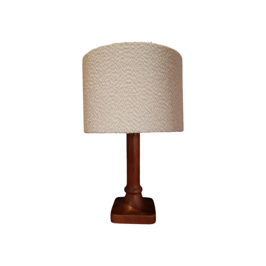 Collumn Base Danish Teak Lamp with Boucle Shade