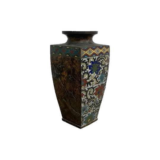Late 19th Century Chinese Cloisonné Enamel Vase, Floral on White Ground