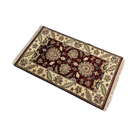 Handmade Wool Rug in Reddish Brown and Cream, Thick Pile, 164 x 90 cm