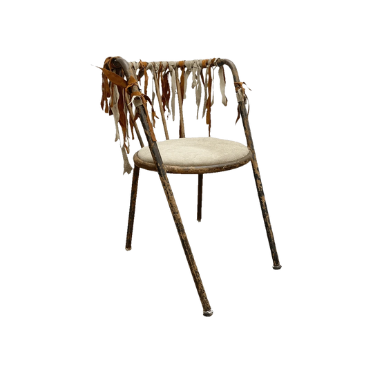 Bespoke-Made Leather Armchair with Vintage Frame and Leather Tassels – Newly Upholstered