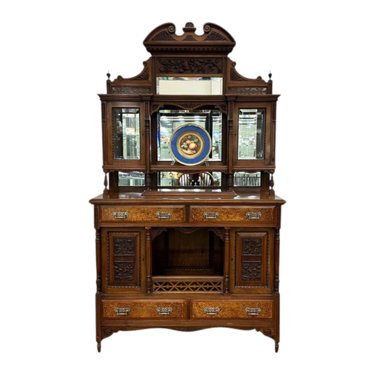 Late 19th-Century Walnut Sideboard with Burr Amboyna Drawer Fronts, c.1890