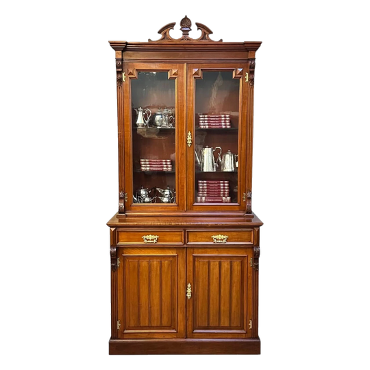 Australian Cedar Two-Section Bookcase with Glazed Upper Doors and Gilt Ormolu Fittings, c.1880