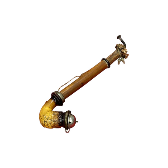German Smoking Pipe in Turned Wood with Horn Stem, c.1870