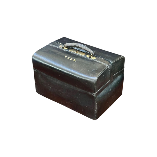 Harrods Leather Gentleman’s Travelling Case, c.1905, with Glass and Sterling Silver Toiletry Bottles and Ivory-Handled Brushes