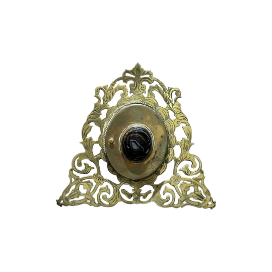 Victorian Brass Triangular Picture Frame with Filigree and Cabochon Agate, c.1890