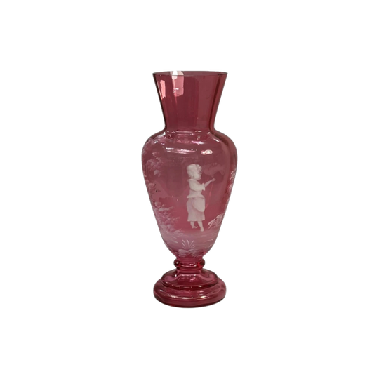 Victorian Ruby Glass Vase by Mary Gregory, England, c.1880