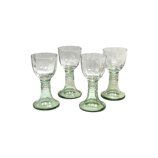 Set of Four Green-Stemmed Wine Goblets