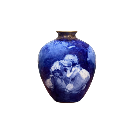 Royal Doulton "Blue Bonnet Babies" Vase, Hand-Painted, Blue Glaze with Speckled Gilt