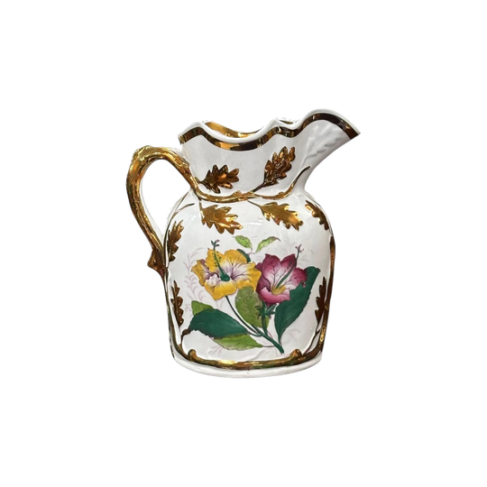 Livesley Powell and Co English Jug, Floral Pattern with Gilt Handle, c.1851