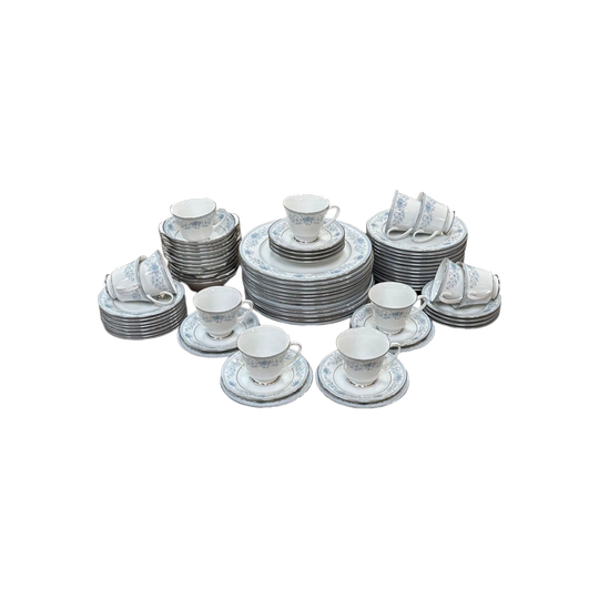 Noritake "Blue Hill" Dinnerware Set for 12 – Dinner Plates, Side Plates, Dessert Bowls, Cups & Saucers