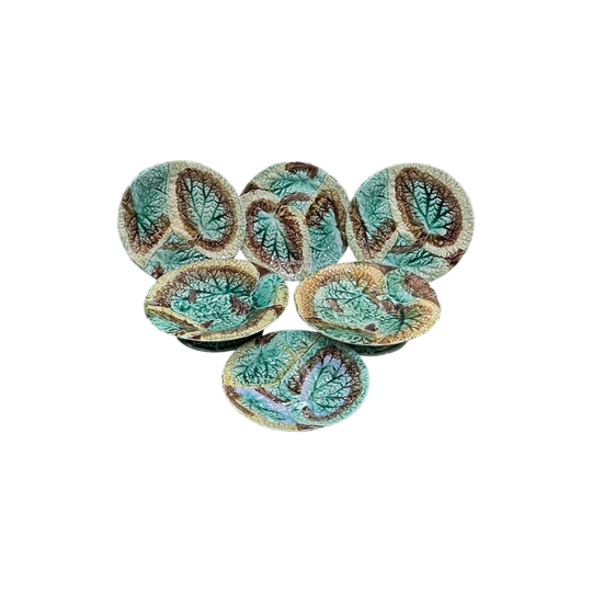 Majolica Begonia Set of 4 Plates and 2 Comports, c.1880
