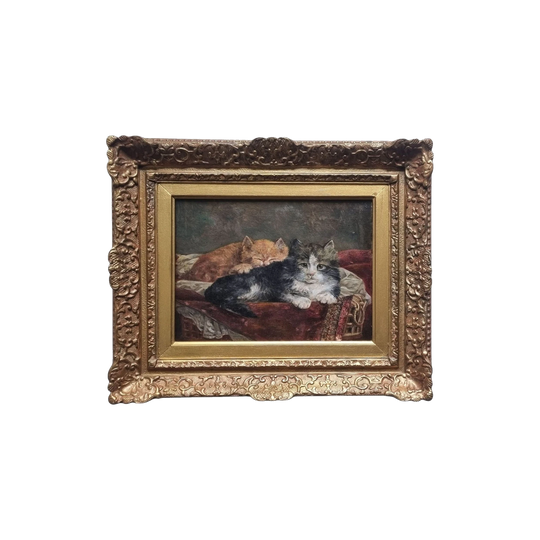Antique Oil Painting, 'Cats at Rest' — In the Manner of Henriëtte Ronner-Knip, Unsigned, Ornate French Frame