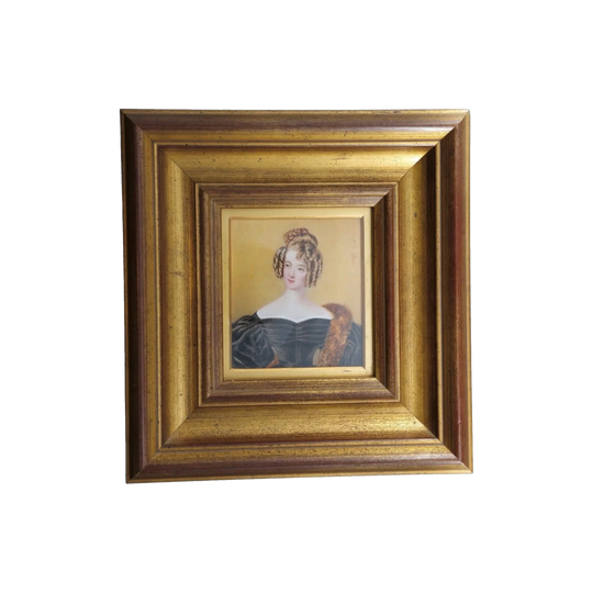 Miniature Portrait of a Young Lady in a Square Frame — Watercolour on Ivory, Tortoiseshell Comb