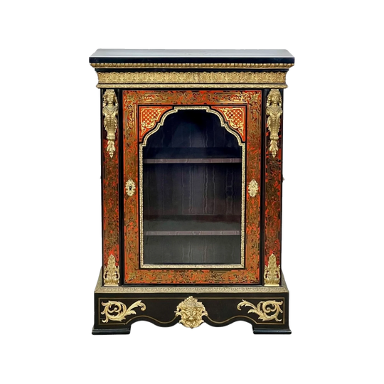 Antique French Ebonised Display Cabinet, Boulle-Inlaid with Gilt Bronze Mounts, 19th Century