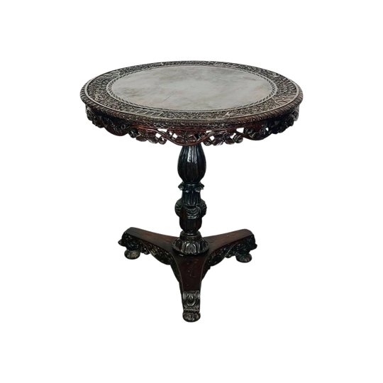 Antique Anglo-Indian Regency Period Carved Sheesham (Indian Rosewood) Circular Tilt-Top Table, 1811–1820
