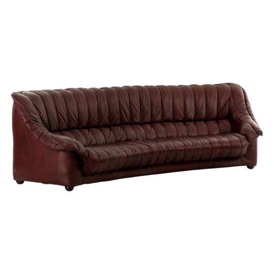 One-Off Bespoke Vintage Curved Sofa in Wine/Bordeaux, 3.2 m, Custom Steel Frame