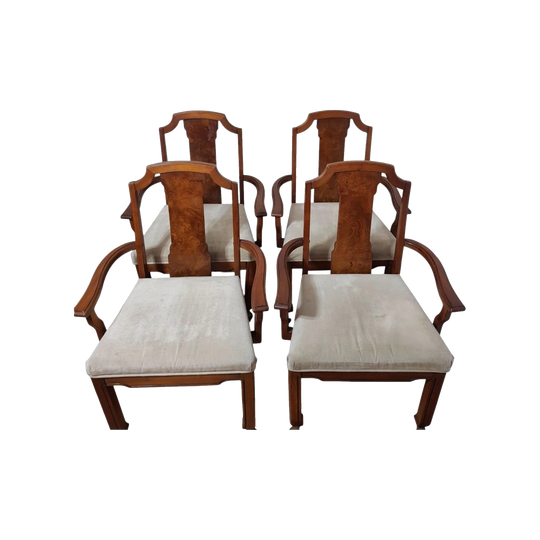Set of Four Walnut Armchairs on Wheels