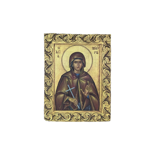 Vintage Greek Orthodox Timber Icon of Saint Maura