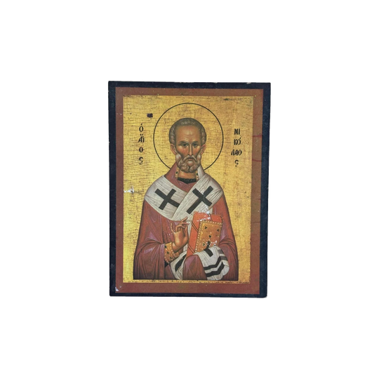 Vintage Greek Orthodox Timber Icon of Saint Nicholas of Myra