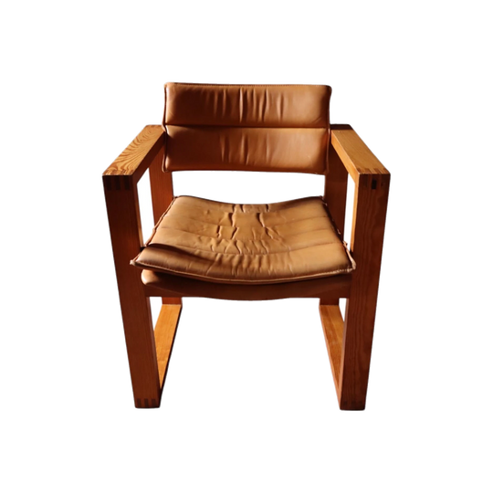 Pine Leather Arm Chair by Ate Van Apeldoorn