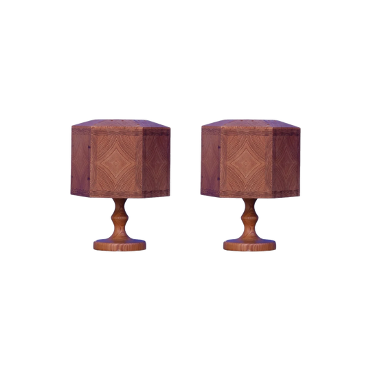 Pair of Hexagonal Pine Lamp