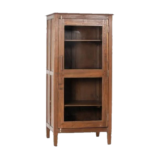 Glass-Front Single-Door Wooden Cabinet with Shelving
