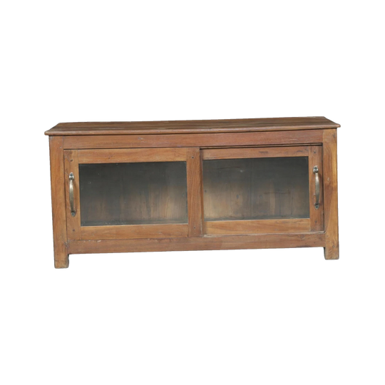 Small Wooden Sideboard with Glass Sliding Doors