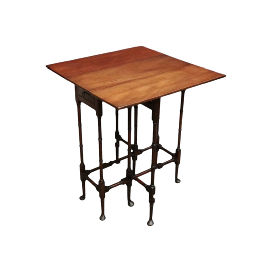 Antique English Mahogany Gate-Leg Table with Bamboo-Turned Legs, c. 1850