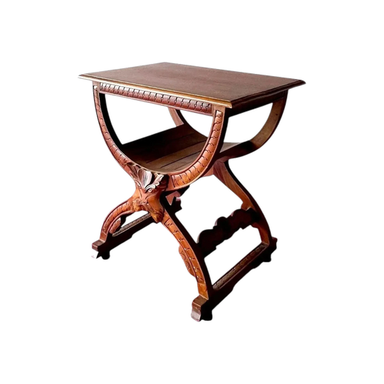Carved Mahogany Curule Side Table