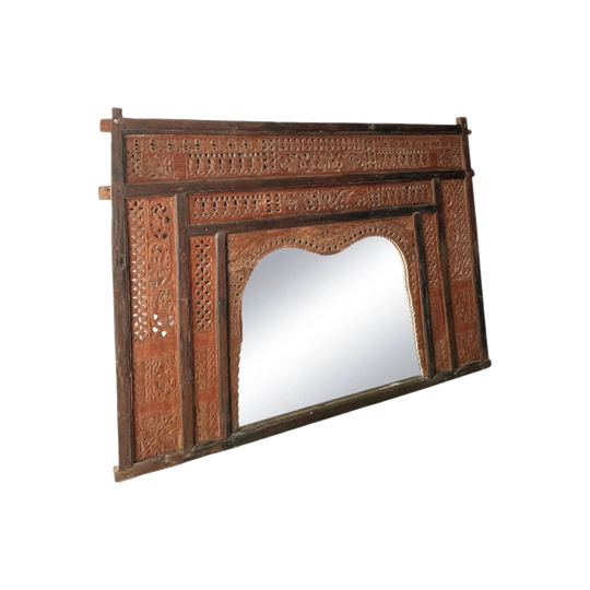 Early 20th Century Indian Carved Teak Mehrab Mirror