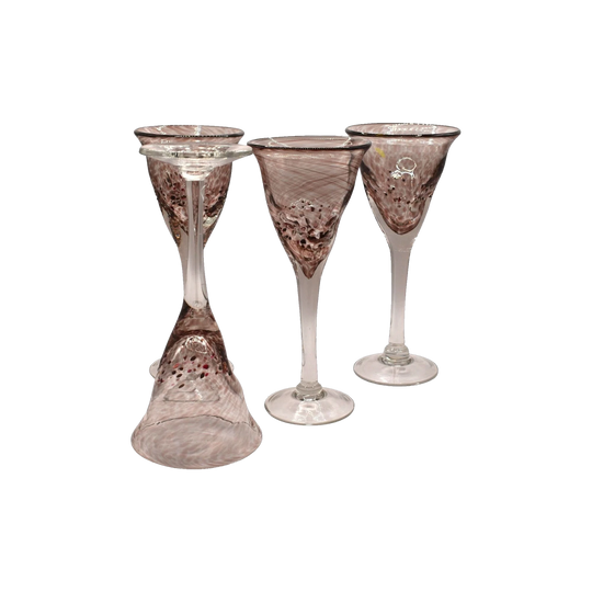 Handblown pink Wine goblets. Set of 4