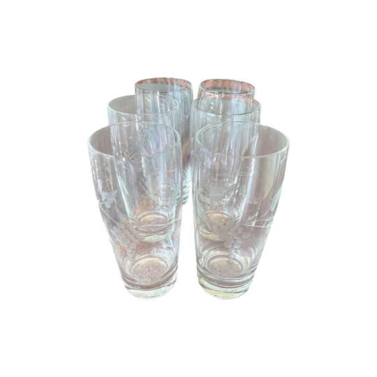 6 x Etched Grape Vine Glasses