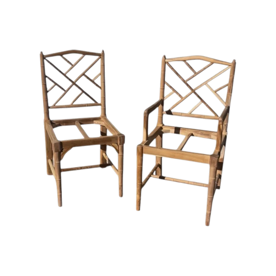 Vintage Faux-Bamboo Lattice-Back Timber Chair – Side Chair or Carver, Custom Finish and Upholstery