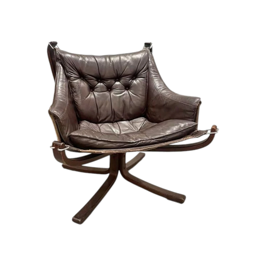 Sigurd Resell Falcon Chair for Vatne Møbler, 1970s, Scandinavian Mid-Century Leather Sling Lounge Chair, Norway